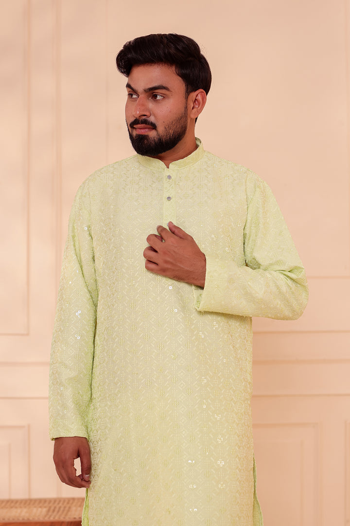 Mint Green Lucknowi Chikankari Kurta Suit with Sequin Work.