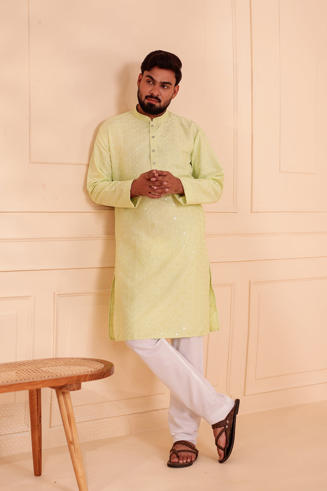 Mint Green Lucknowi Chikankari Kurta Suit with Sequin Work.