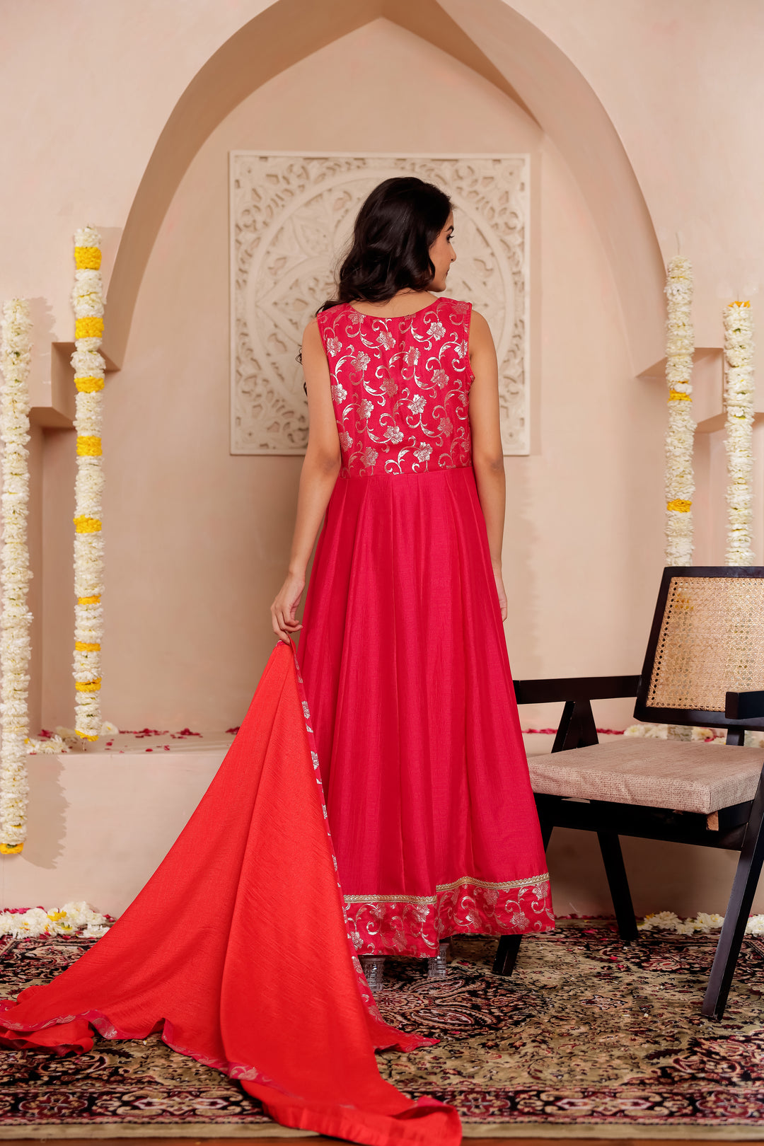 Fuchsia Pink Vichitra Silk Anarkali Suit