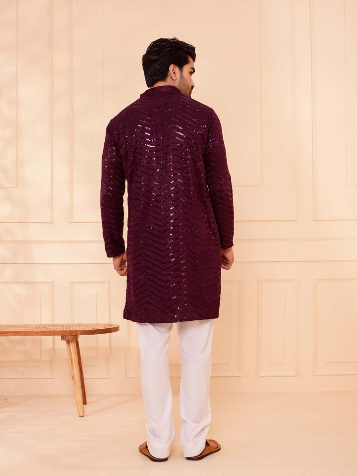 Plum Soft Georgette Kurta Suit with Self Thread and Sequin work all over.