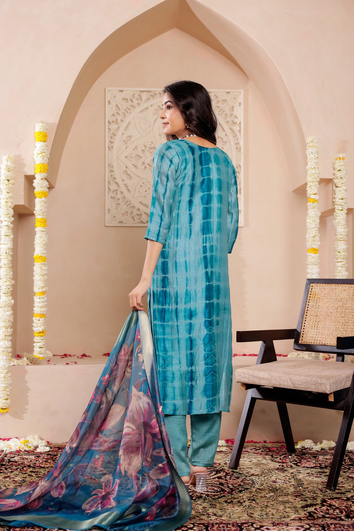 Blue Soft Silk Straight Cut Kurta Set