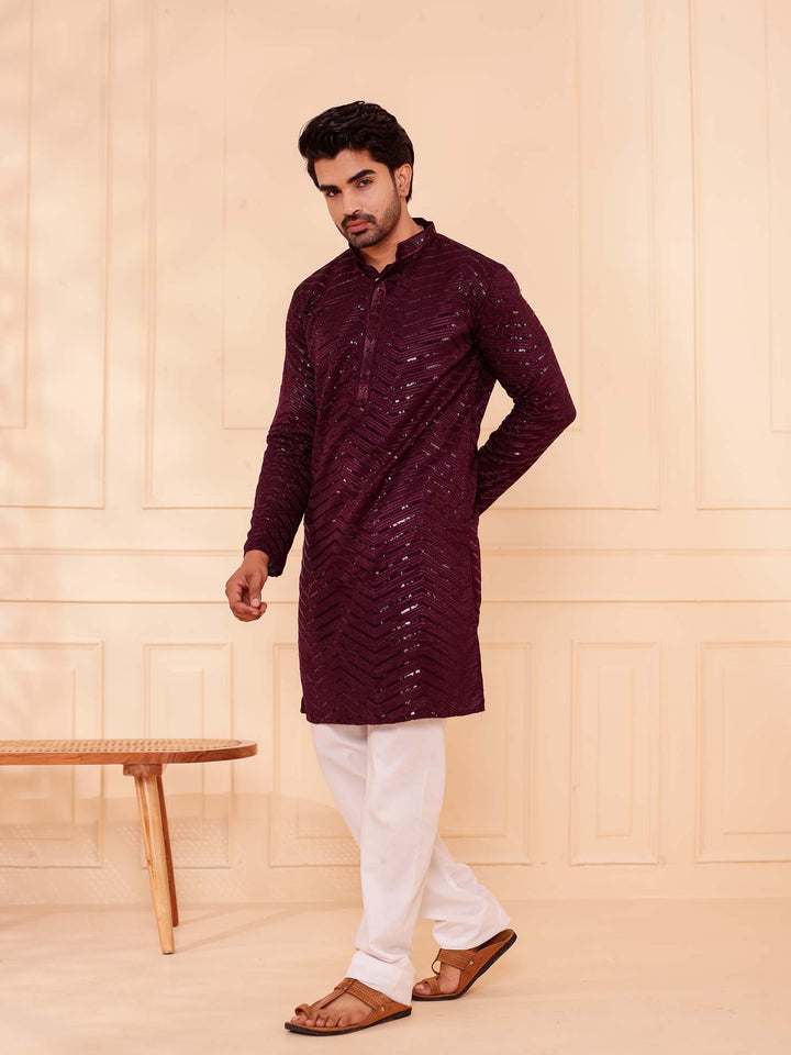 Plum Soft Georgette Kurta Suit with Self Thread and Sequin work all over.