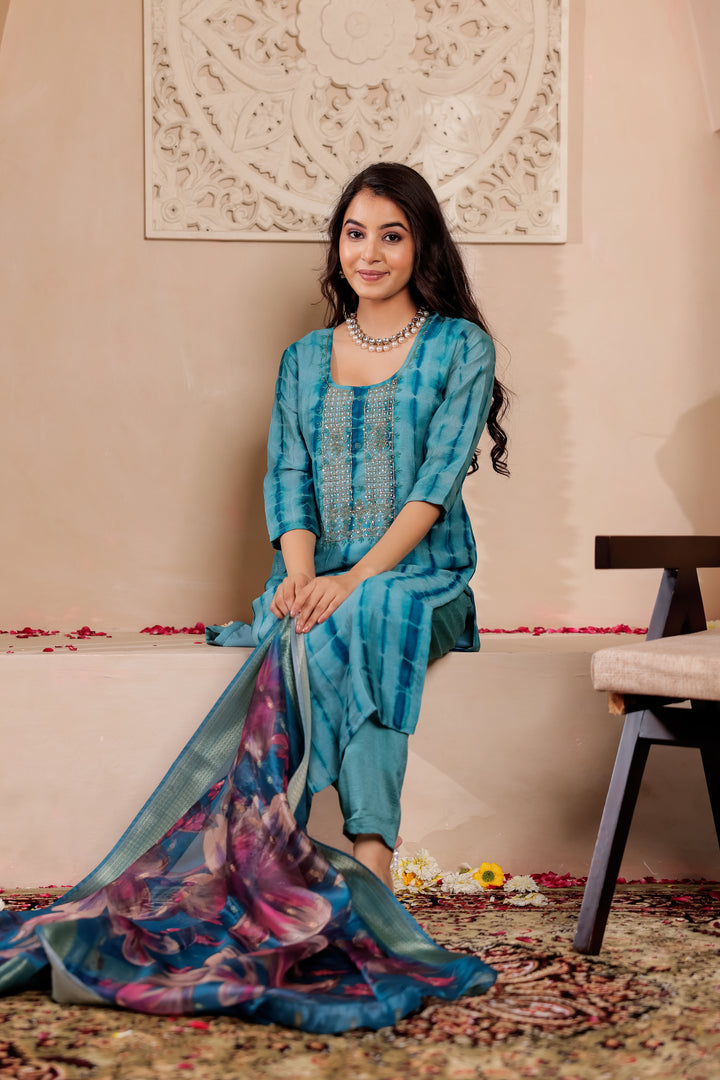 Blue Soft Silk Straight Cut Kurta Set