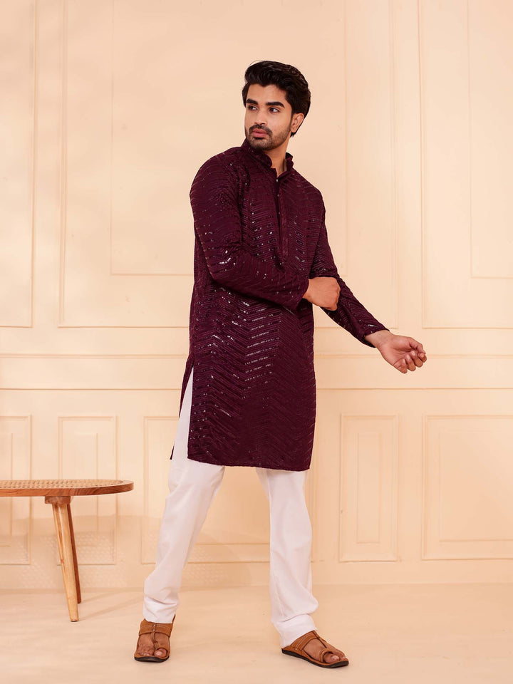 Plum Soft Georgette Kurta Suit with Self Thread and Sequin work all over.