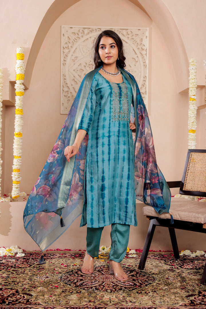 Blue Soft Silk Straight Cut Kurta Set