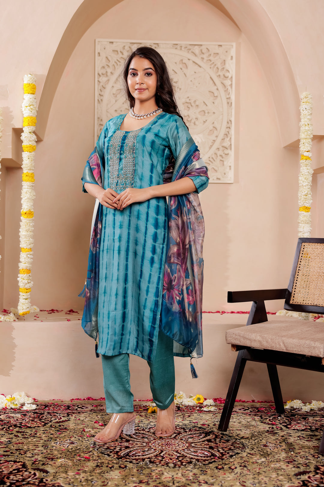 Blue Soft Silk Straight Cut Kurta Set