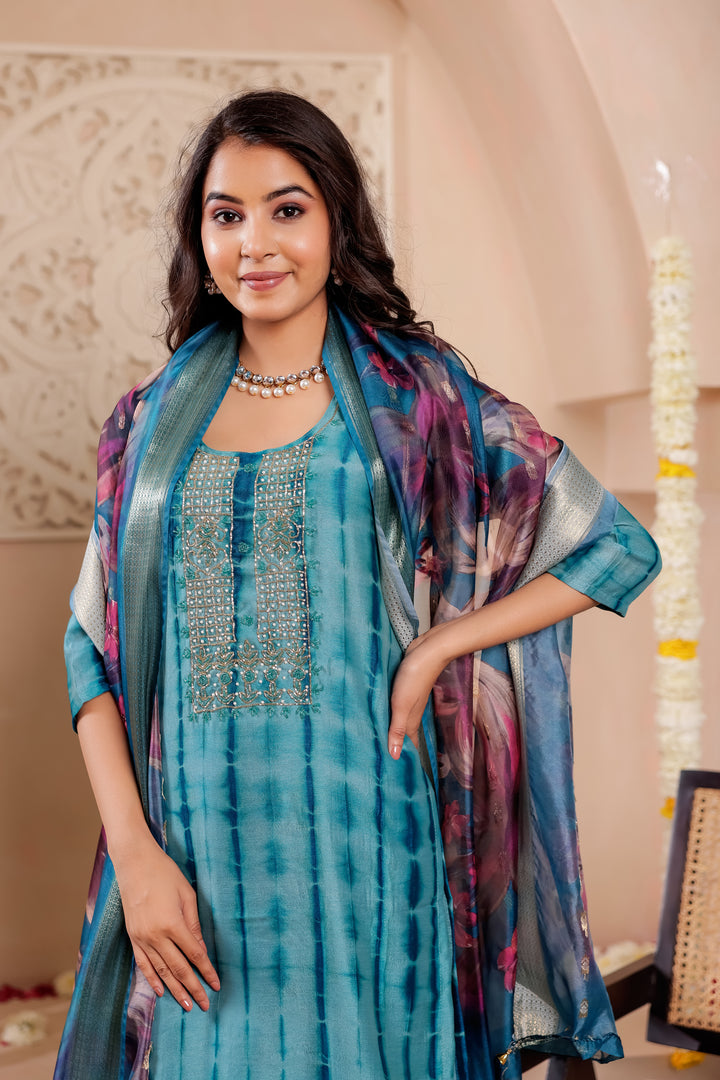 Blue Soft Silk Straight Cut Kurta Set