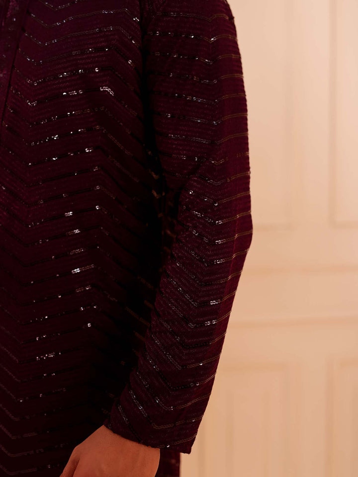 Plum Soft Georgette Kurta Suit with Self Thread and Sequin work all over.