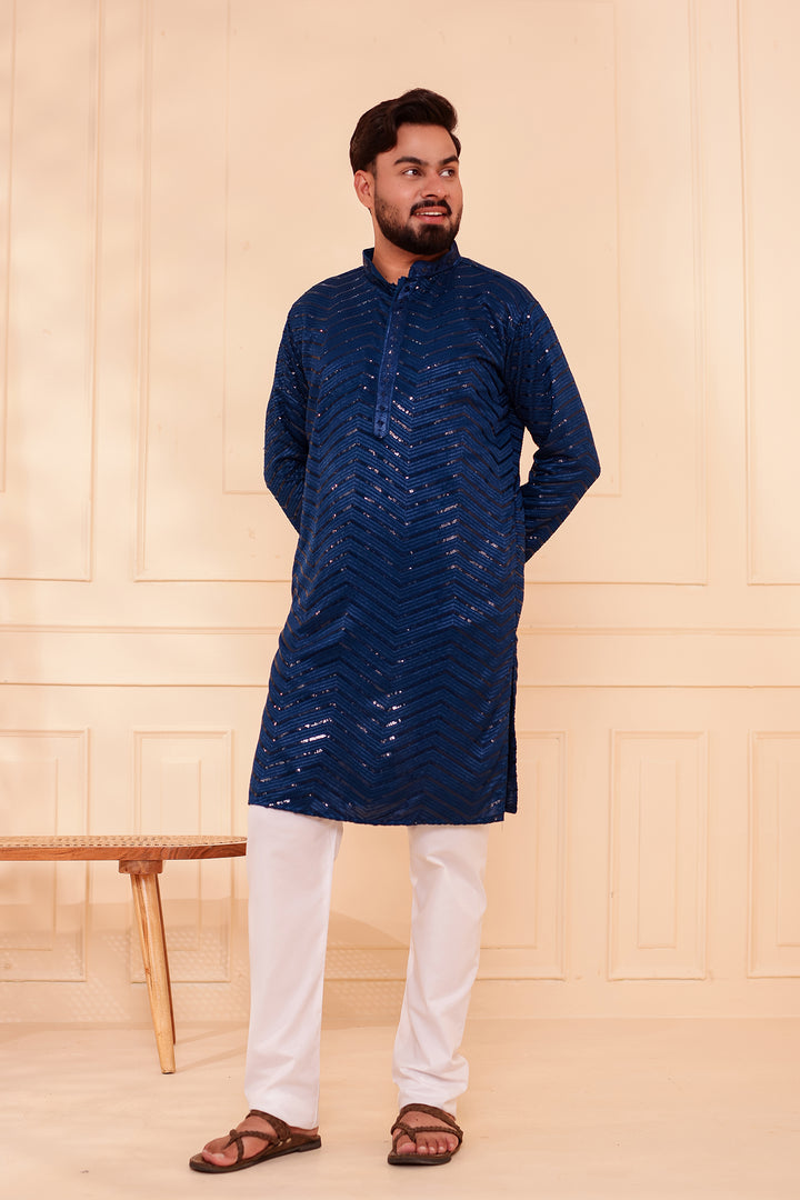 Peacock Blue Soft Georgette Kurta Suit with Self Thread and Sequin work all over.