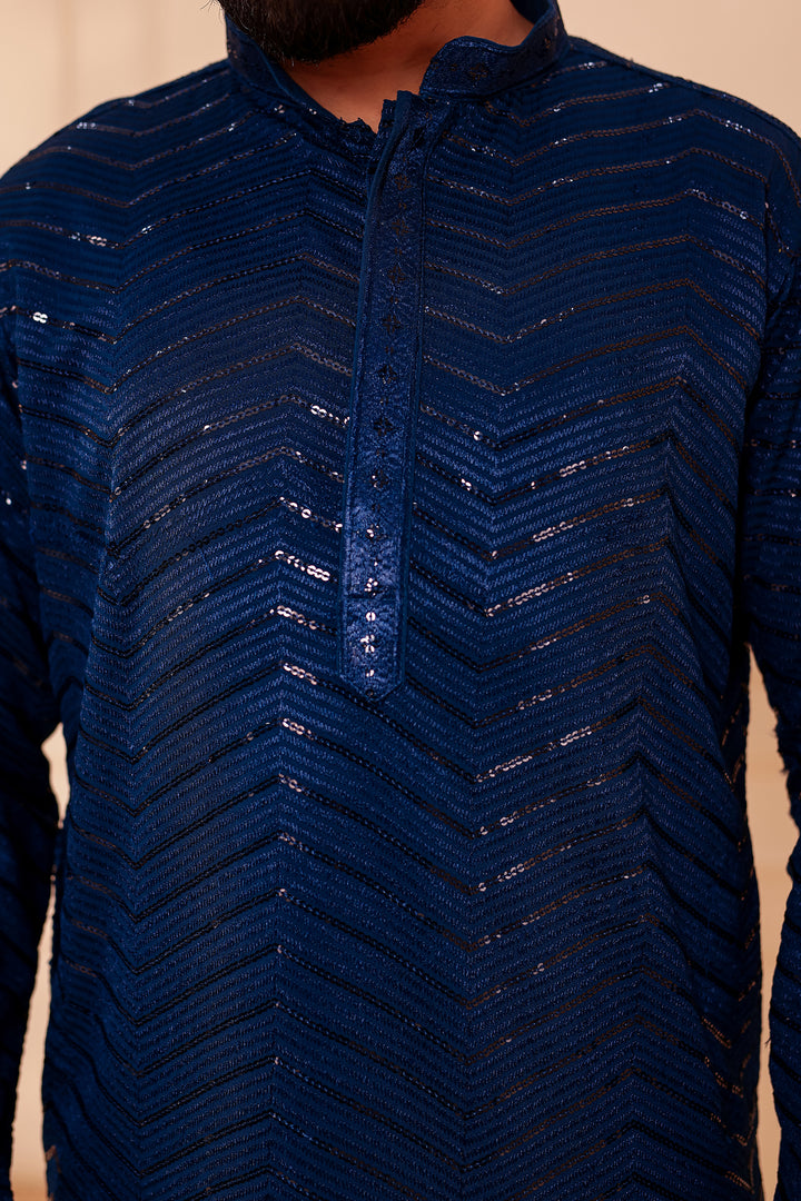 Peacock Blue Soft Georgette Kurta Suit with Self Thread and Sequin work all over.
