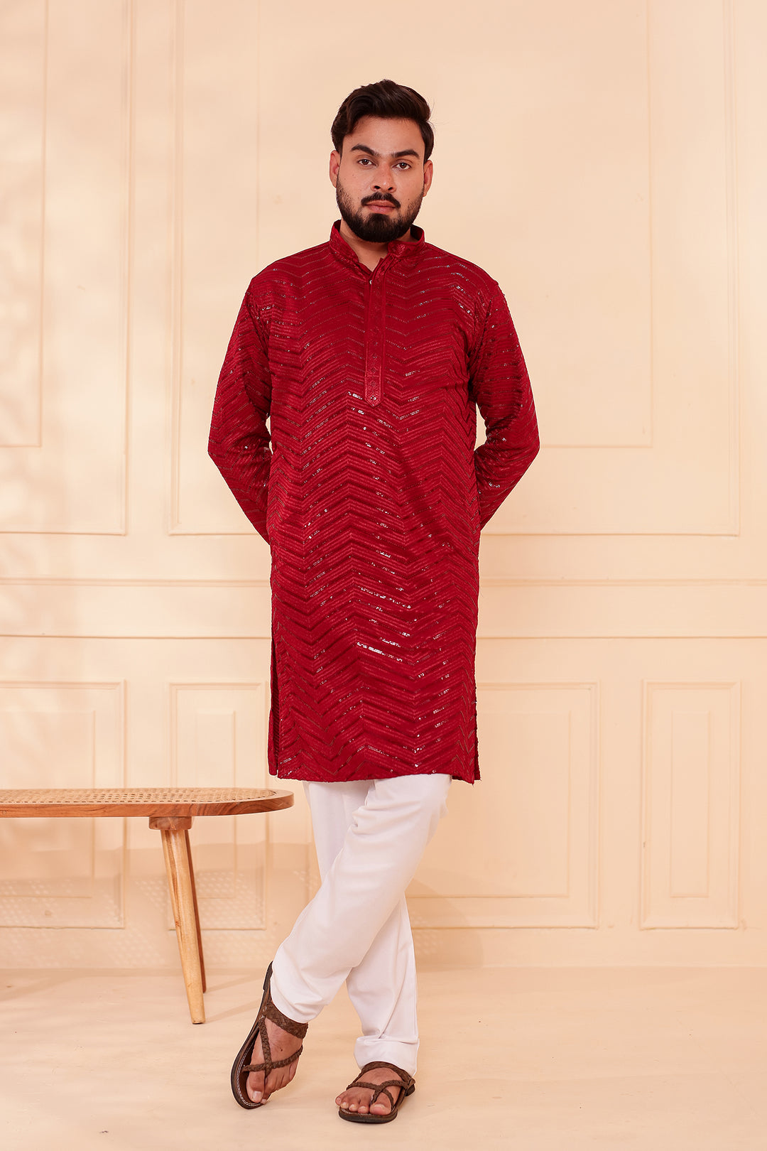Maroon Soft Georgette Kurta Suit with Self Thread and Sequin work all over.