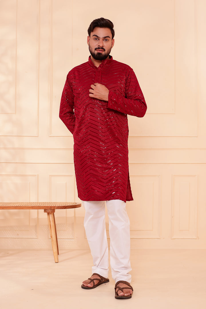 Maroon Soft Georgette Kurta Suit with Self Thread and Sequin work all over.