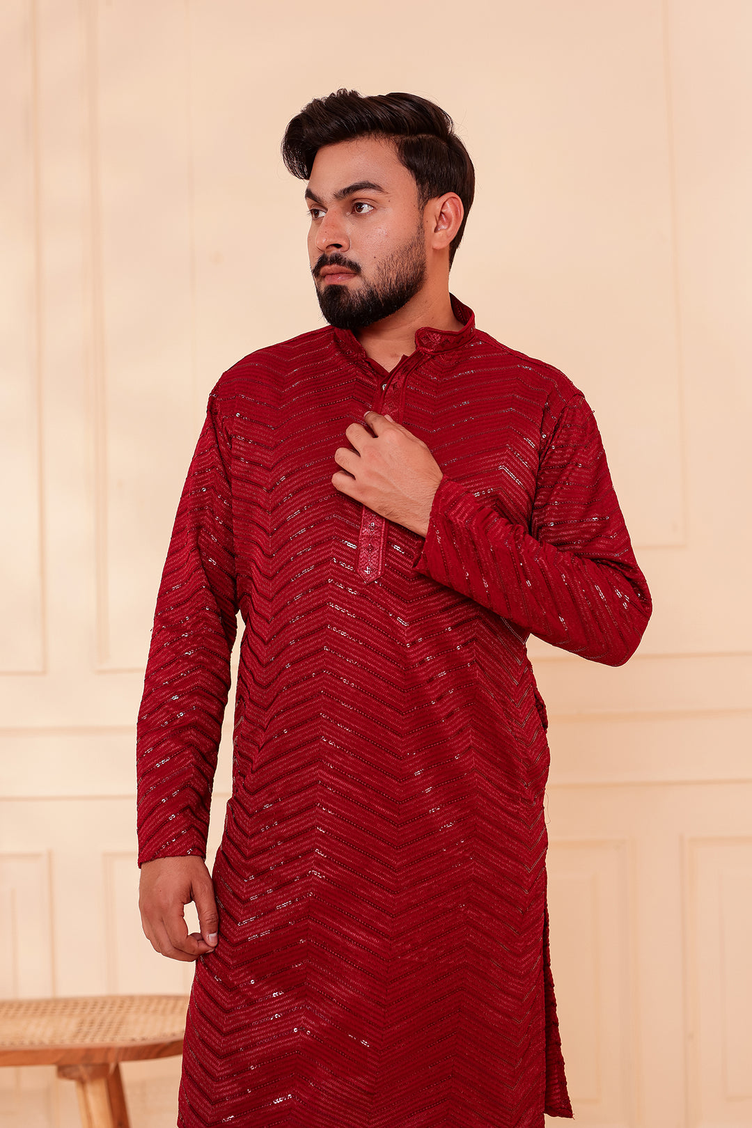 Maroon Soft Georgette Kurta Suit with Self Thread and Sequin work all over.