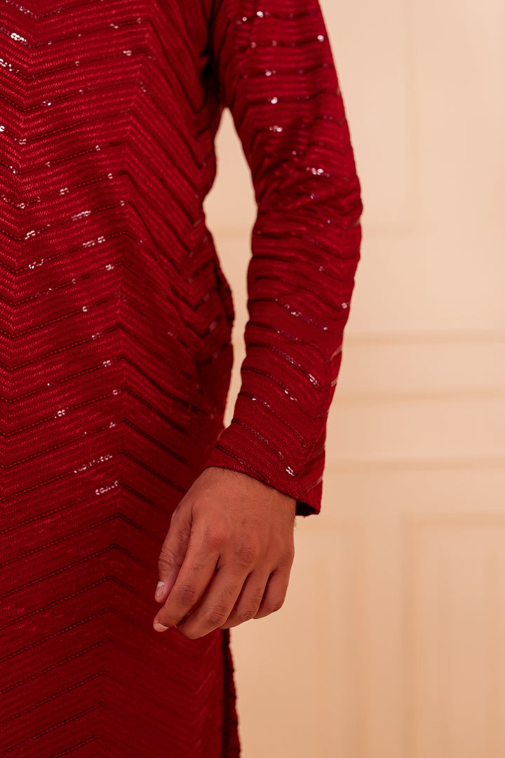 Maroon Soft Georgette Kurta Suit with Self Thread and Sequin work all over.