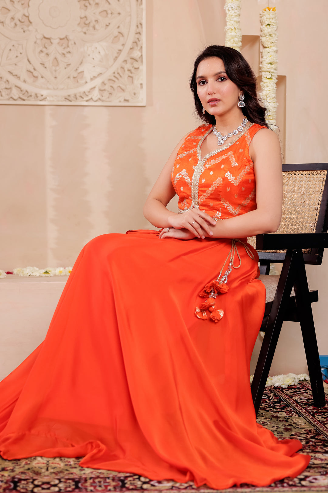 Burnt Orange Vichitra Silk Lengha Choli