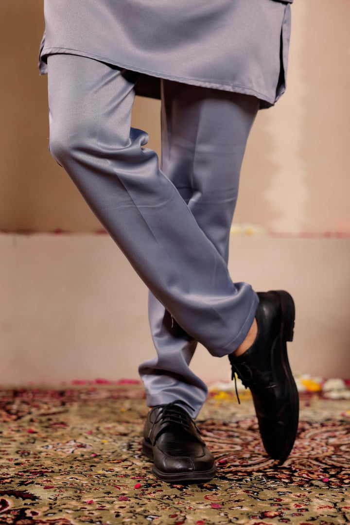 Grey Brocade Silk Jodhpuri Suit with Kurta.
