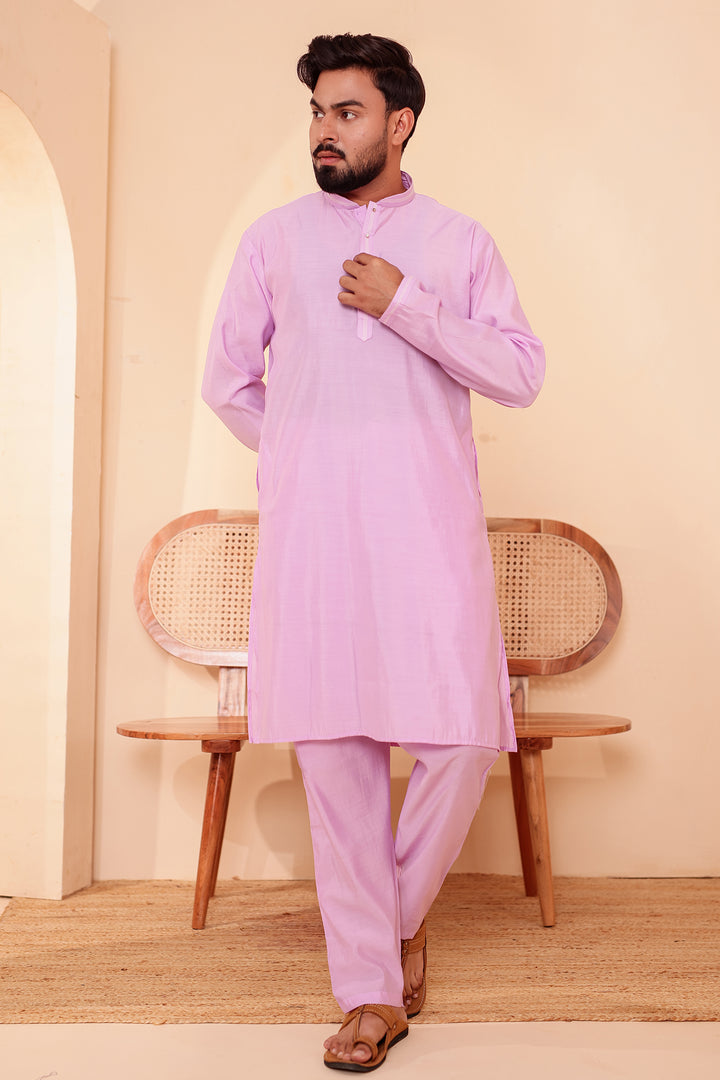 Lilac Soft Silk Plain Kurta Suit with Trouser.
