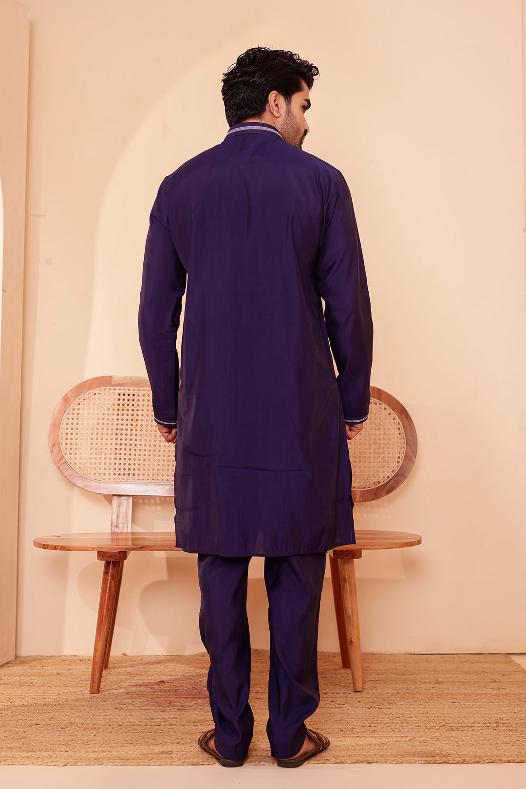Midnight Blue Soft Silk Plain Kurta Suit with Trouser.