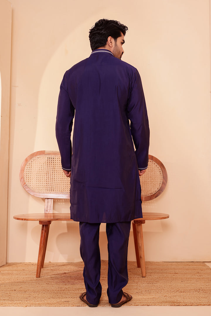 Midnight Blue Soft Silk Plain Kurta Suit with Trouser.