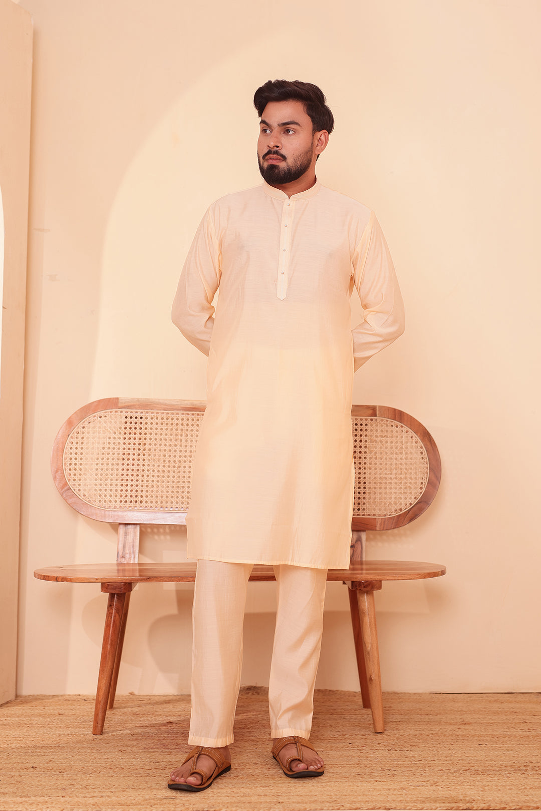 Light Peach Soft Silk Plain Kurta Suit with Trouser.