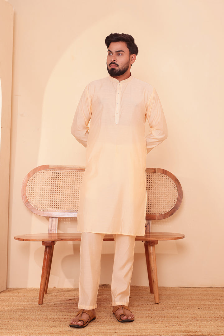 Light Peach Soft Silk Plain Kurta Suit with Trouser.