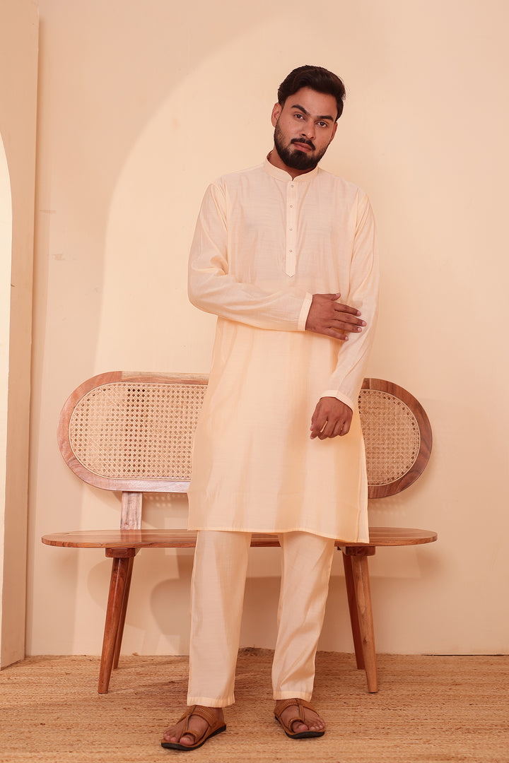 Light Peach Soft Silk Plain Kurta Suit with Trouser.