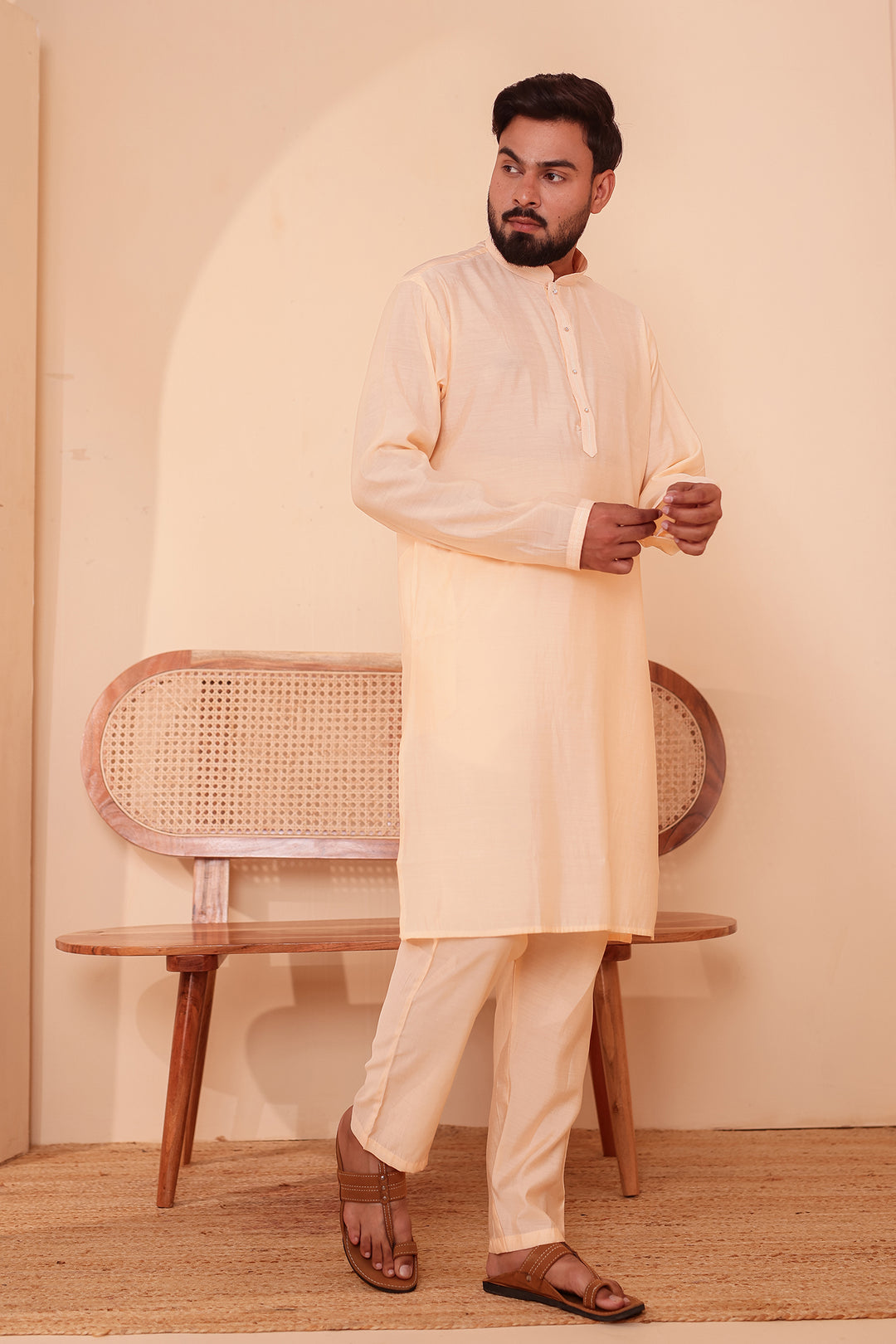 Light Peach Soft Silk Plain Kurta Suit with Trouser.