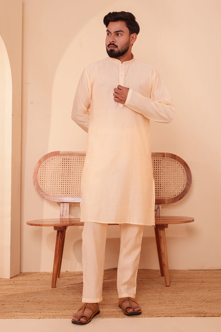 Light Peach Soft Silk Plain Kurta Suit with Trouser.