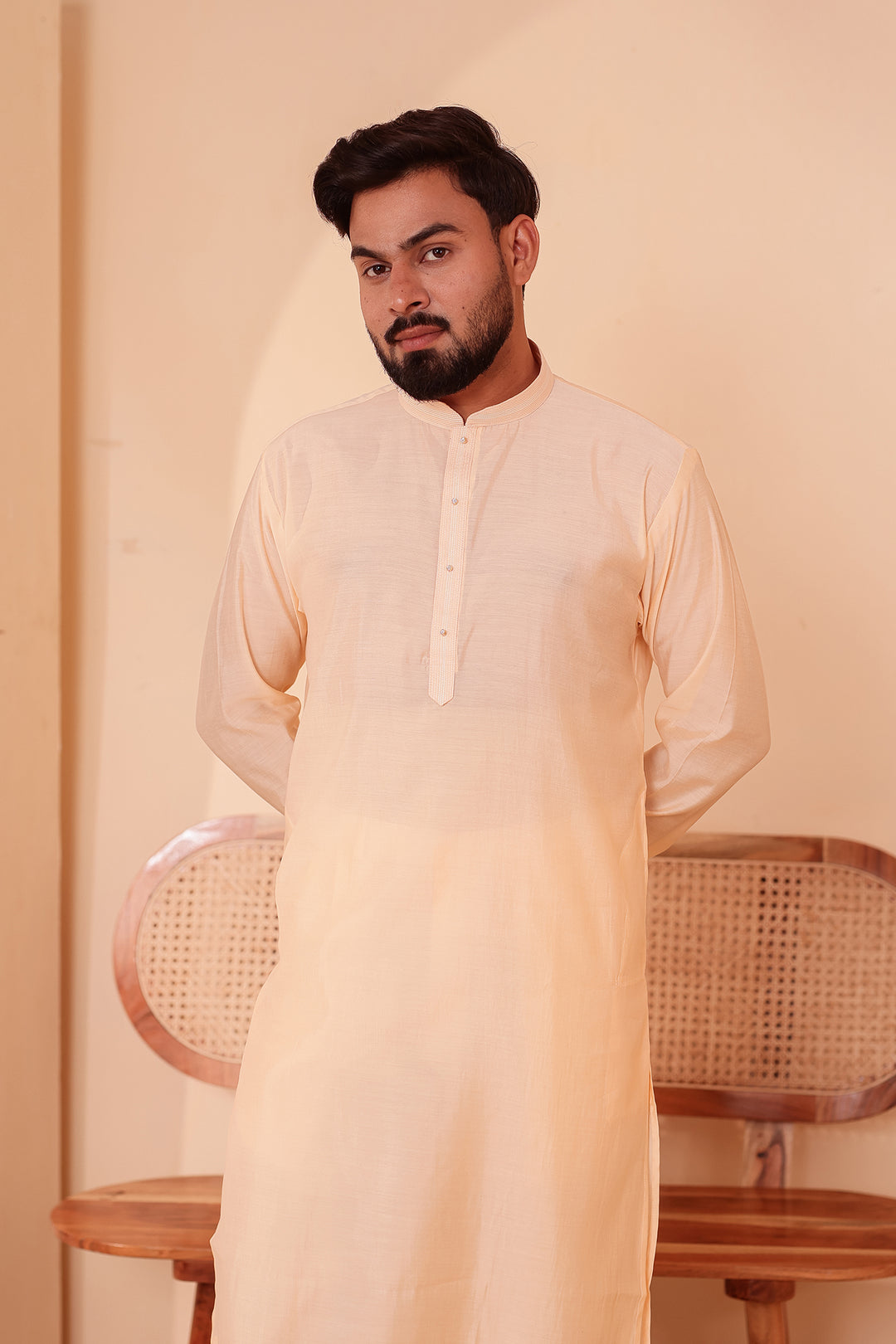 Light Peach Soft Silk Plain Kurta Suit with Trouser.