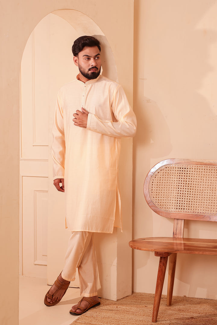 Light Peach Soft Silk Plain Kurta Suit with Trouser.