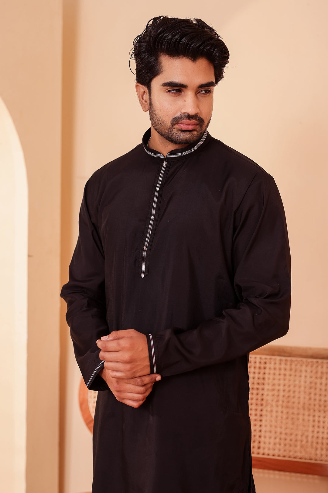 Black Soft Silk Plain Kurta Suit with Trouser.