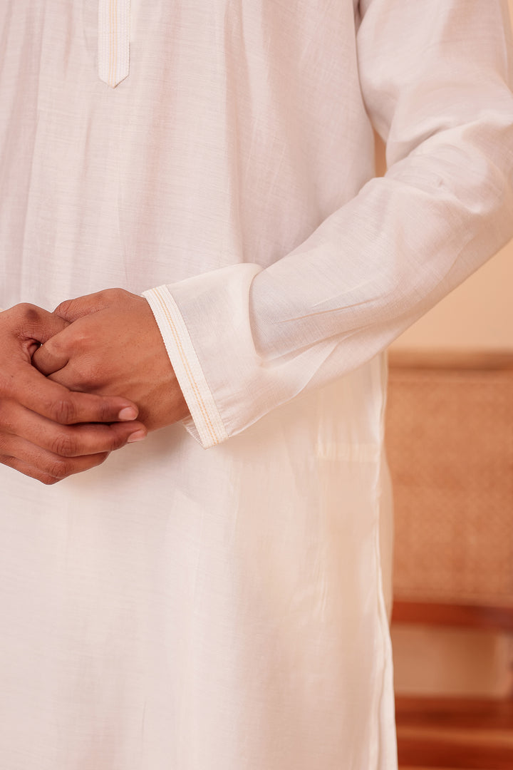 Cream Soft Silk Plain Kurta Suit with Trouser.