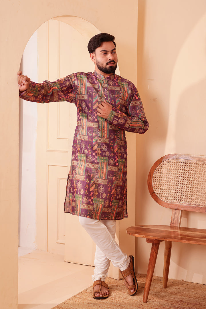 Purple Multi Colour Silk Kurta Suit.