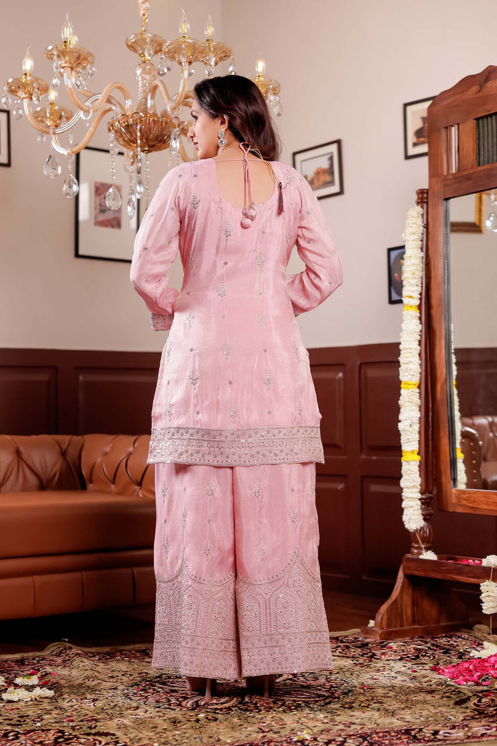 Pink Soft Silk Palazzo Suit.