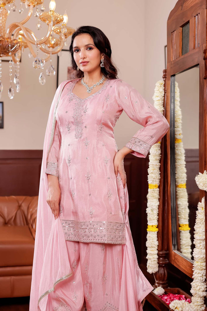 Pink Soft Silk Palazzo Suit.
