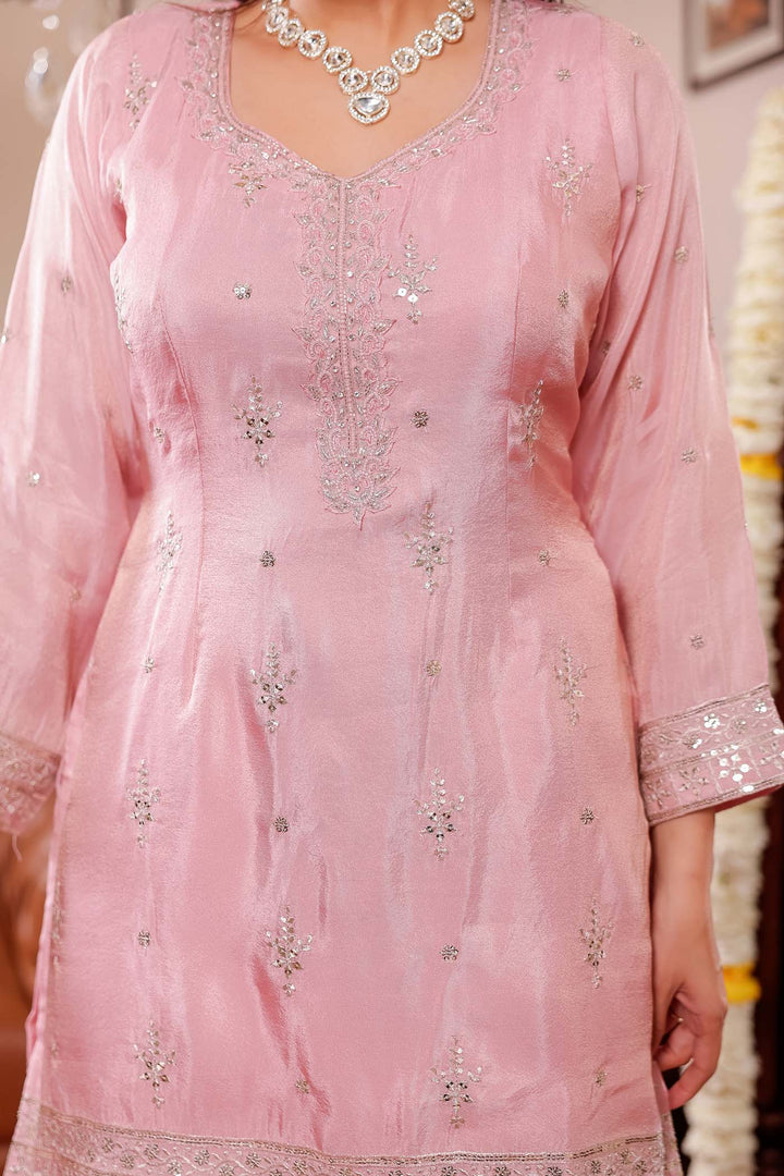 Pink Soft Silk Palazzo Suit.