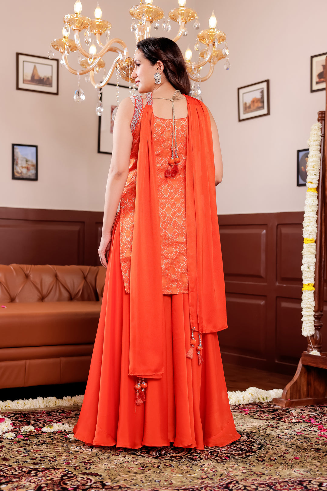 Burnt Orange Vichitra Silk Palazzo Suit