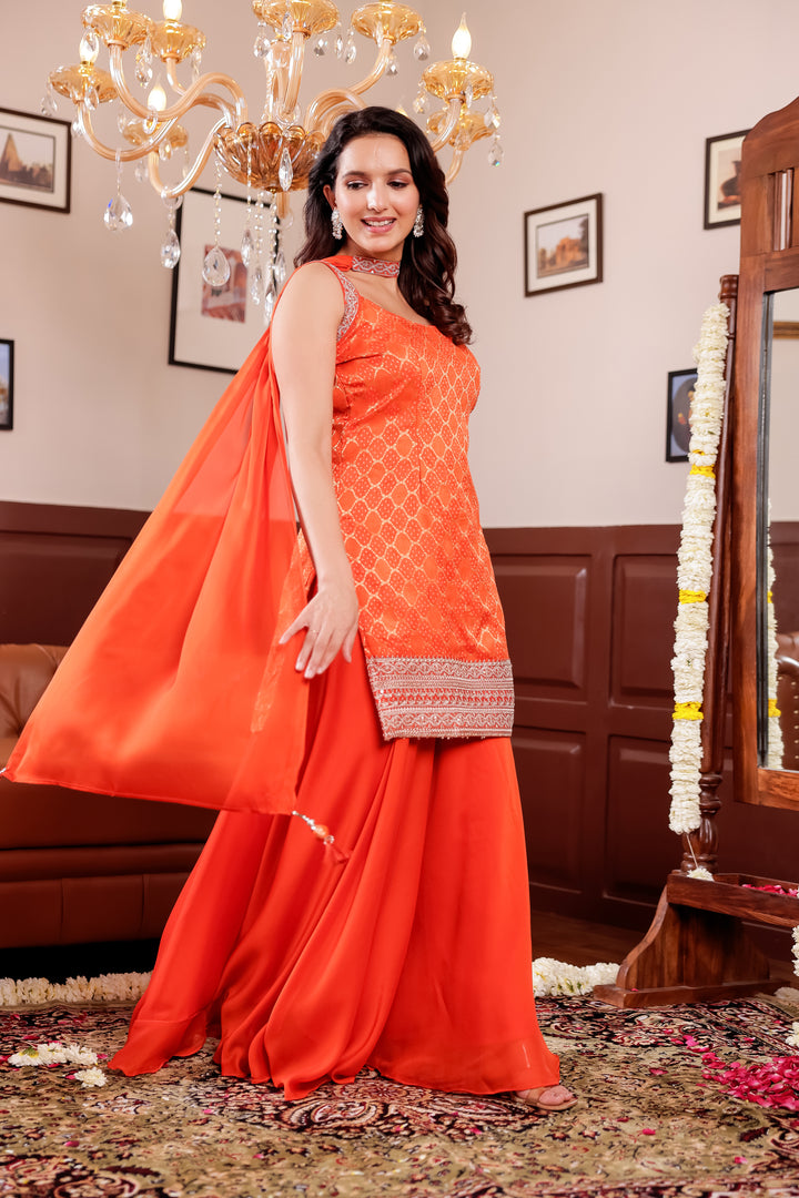 Burnt Orange Vichitra Silk Palazzo Suit