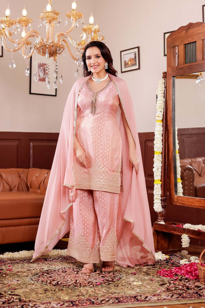Dusty Pink Banarsi Butti Palazzo Suit.