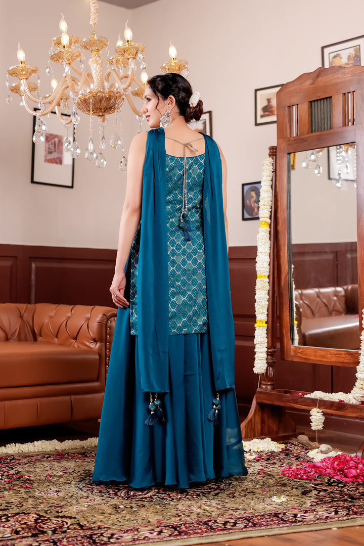 Peacock Blue Vichitra Silk Palazzo Suit