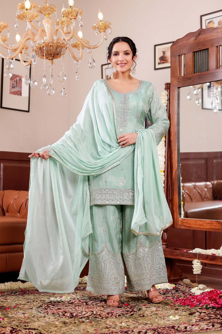 Sea Green Soft Silk Palazzo Suit.