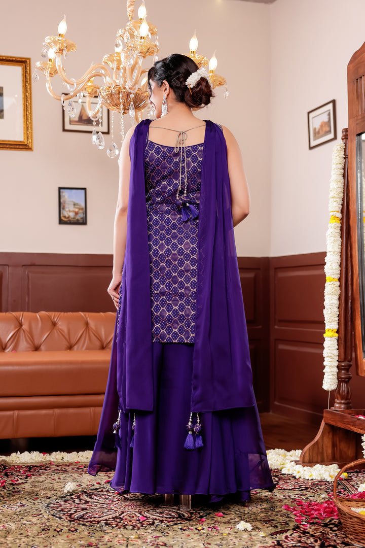 Purple Vichitra Silk Palazzo Suit