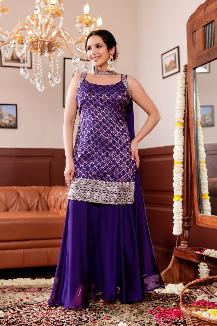 Purple Vichitra Silk Palazzo Suit