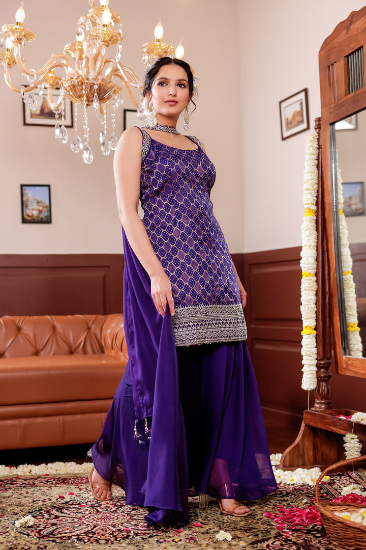 Purple Vichitra Silk Palazzo Suit