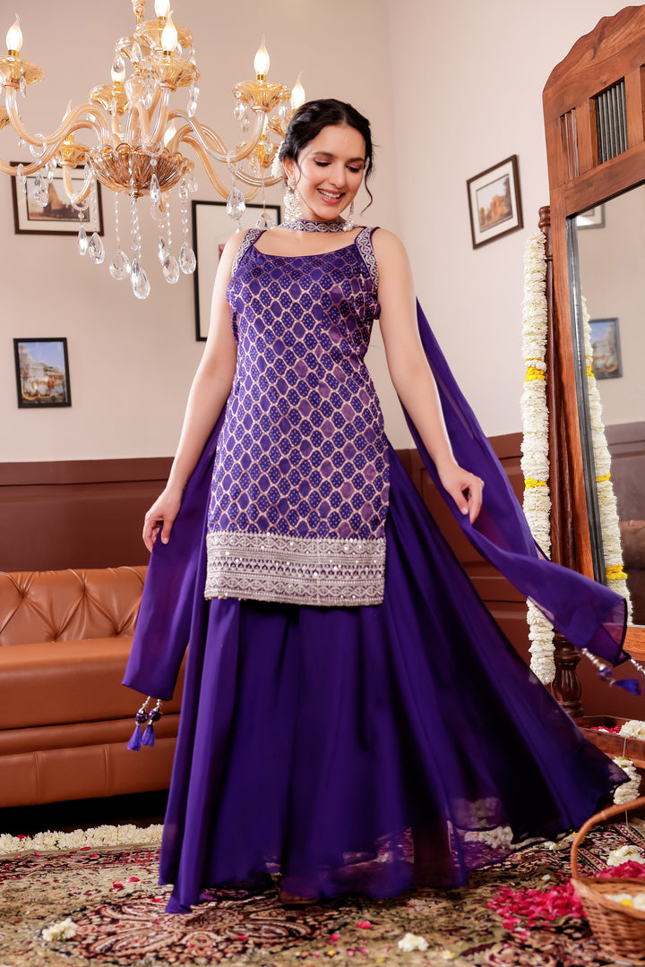 Purple Vichitra Silk Palazzo Suit