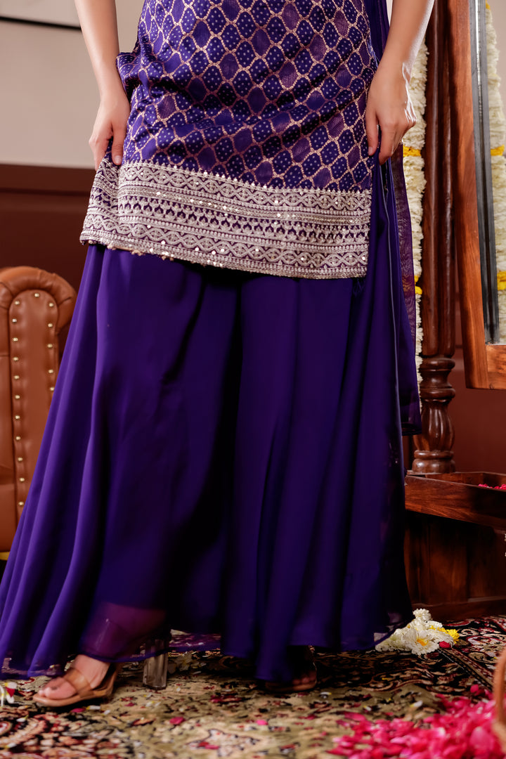 Purple Vichitra Silk Palazzo Suit