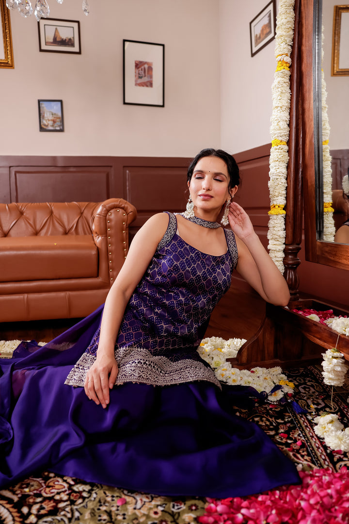 Purple Vichitra Silk Palazzo Suit