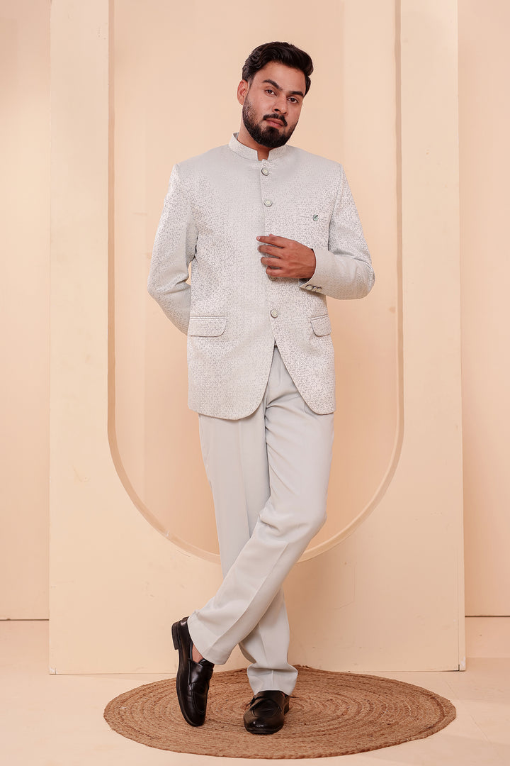 Light Mint Jacquard Weave Jodhpuri Suit.