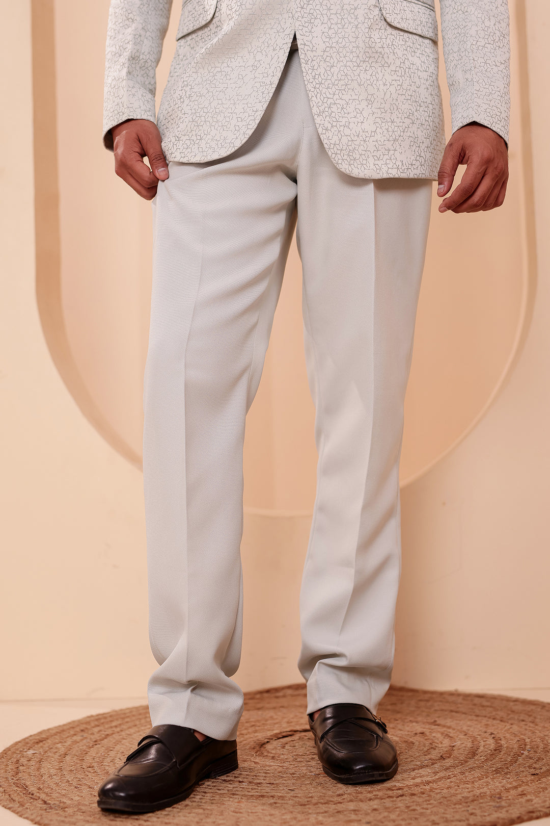Light Mint Jacquard Weave Jodhpuri Suit.