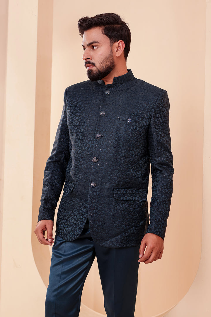 Jade Green Brocade Silk Jodhpuri Suit with Sequin Work.